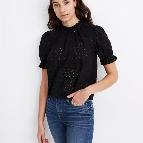 Madewell Tops - Madewll embroidered I let ruffle neck top EUC size L